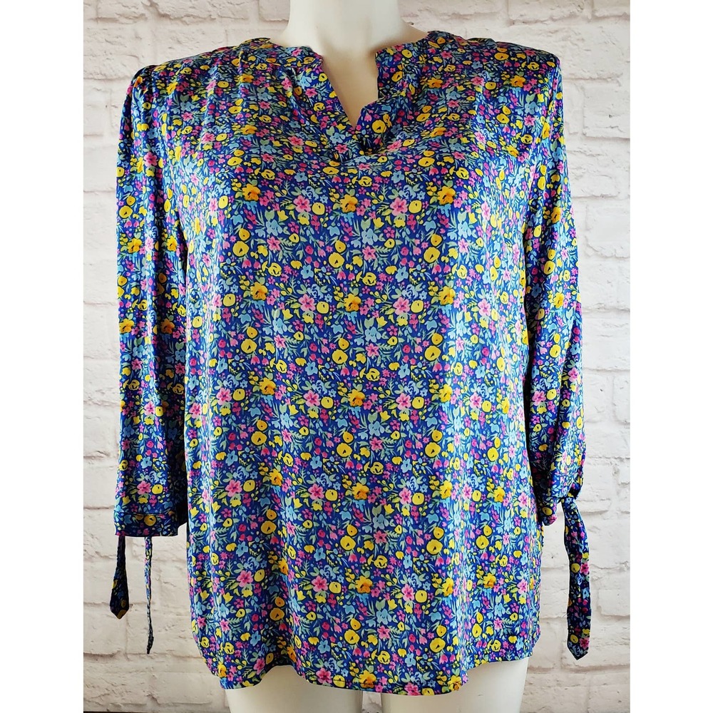 Adrienne Vittadini Floral Pop-Over Blouse; 3/4 Length Sleeve ~ Size 1X